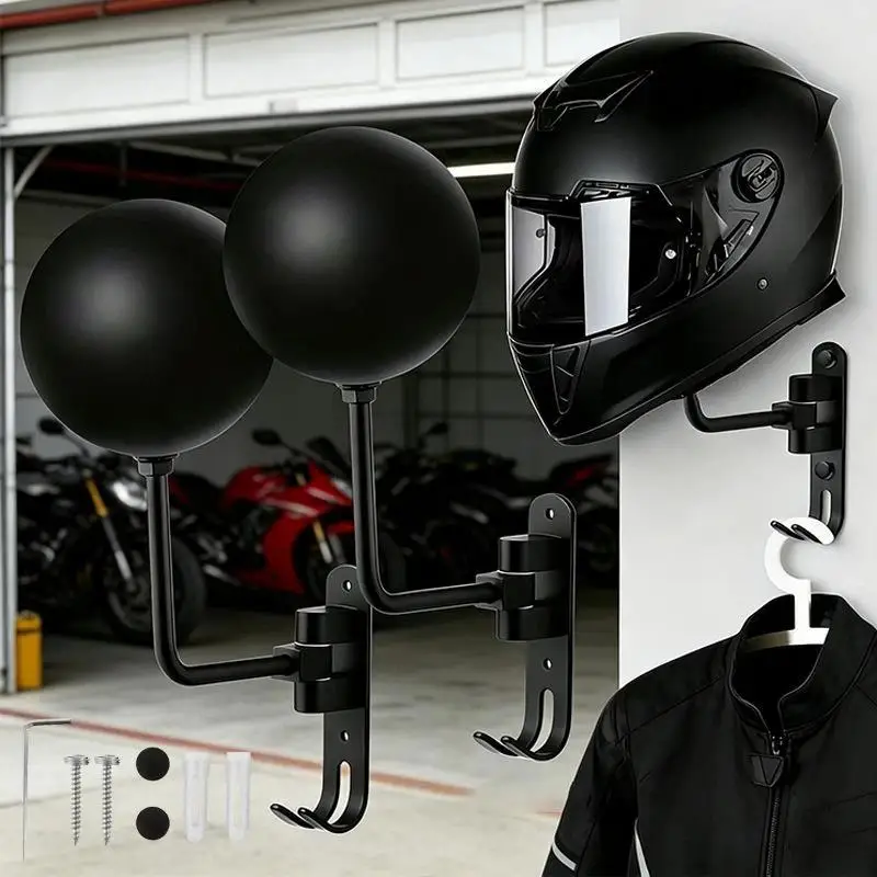 Wall Mount Helmet Holder 1Pcs 180° Rotation Stand With 2 Hooks Motorcycle Football Helmet Display Hanger For Caps