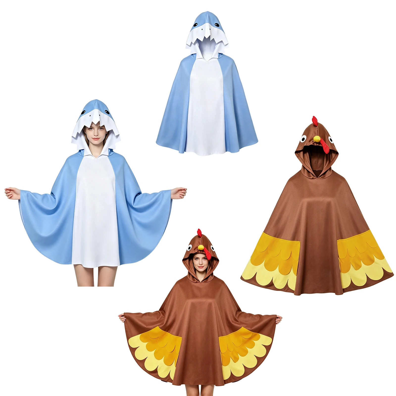 Halloween Cosplay Adult Animal Hooded Cloak Color-blocked Blanket Cape for Theme Party Dress Up