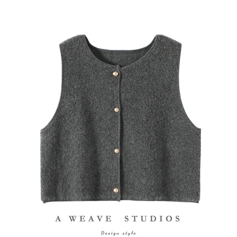 

Women's 100% Cashmere Waistcoat Sleeveless Cardigan Towel ring Cashmere Knit Sweater 2025 Autumn Winter Female Thick Vest Top