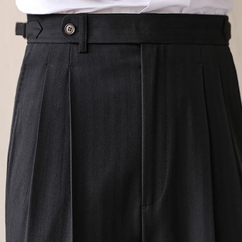 Business High Waist Straight Suit Pants Men British Slim Fit Pants Men Social Trousers Casual Pant Formal Wear Pantalones Hombre