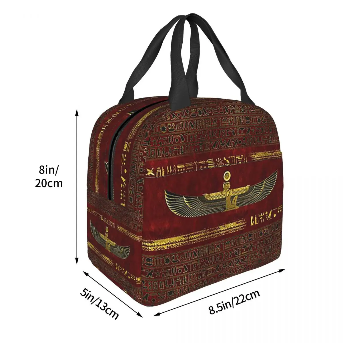 Golden Egyptian God Ornament On Red Leather Insulated Lunch Bag for Women Kids Portable Food Boxes Thermal Lunch Box Tote