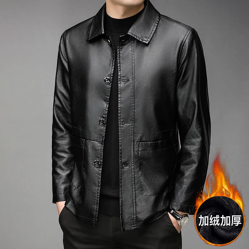 

2023 new casual business PU leather jacket for men Thickened warm and windproof motorcycle jacket, men's clothing casaca