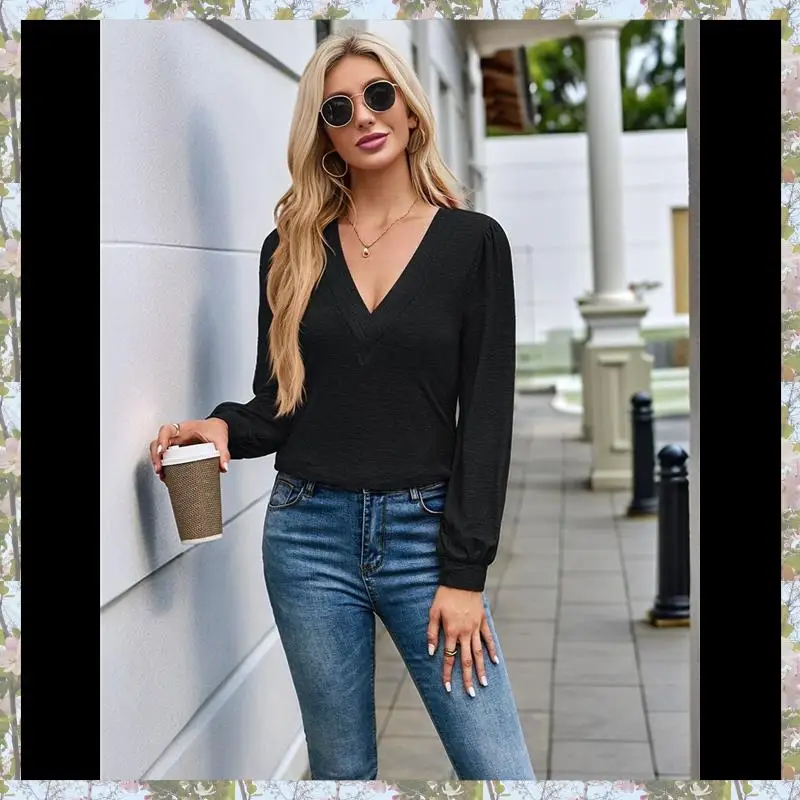 

Экологичные женские топы с v-образным вырезом и длинными рукавами, нарядные повседневные осенние рубашки, свободная туника с пышными рукавами, модные топы, блузки