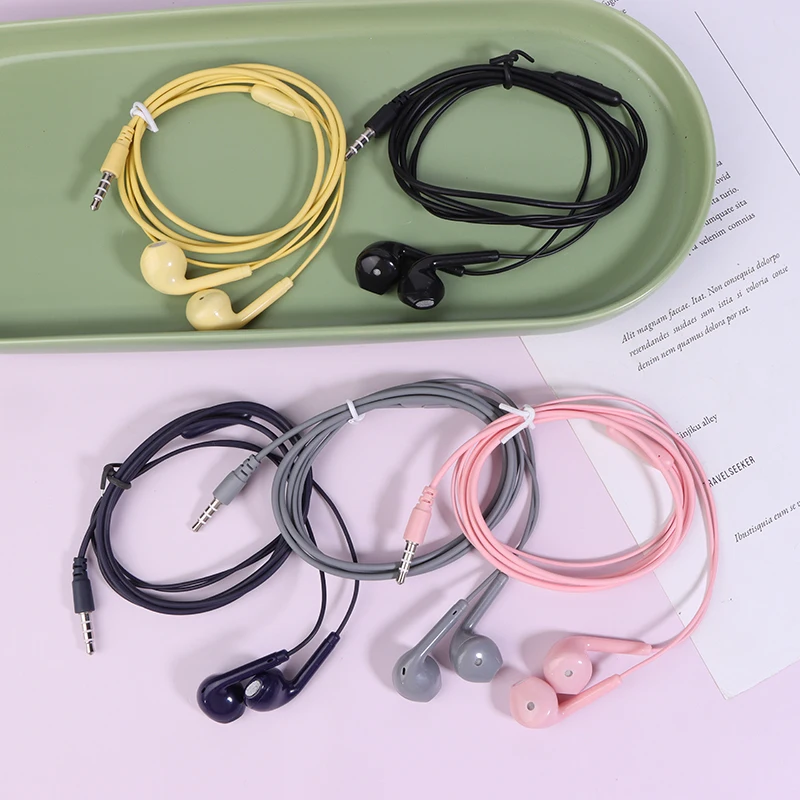 U19 earphone berkabel permukaan halus, Headset musik Super Bass 3.5mm dengan mikrofon bawaan genggam peredam kebisingan