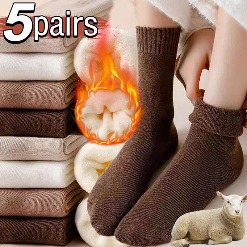 5pairs Winter Thicken Wool Merino Socks Women Towel Keep Warm Winter Socks Cotton New Year Christmas Gift Russia Socks for Man