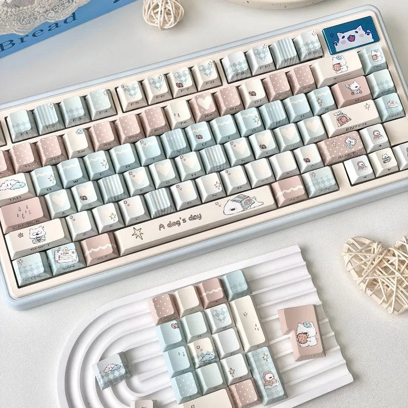 A Dog's Day Theme Keycaps Set Customized PBT Sublimation Cherry/MDA/MOA Profile Keyboard Cap for Mechanical Keyboard Accessories