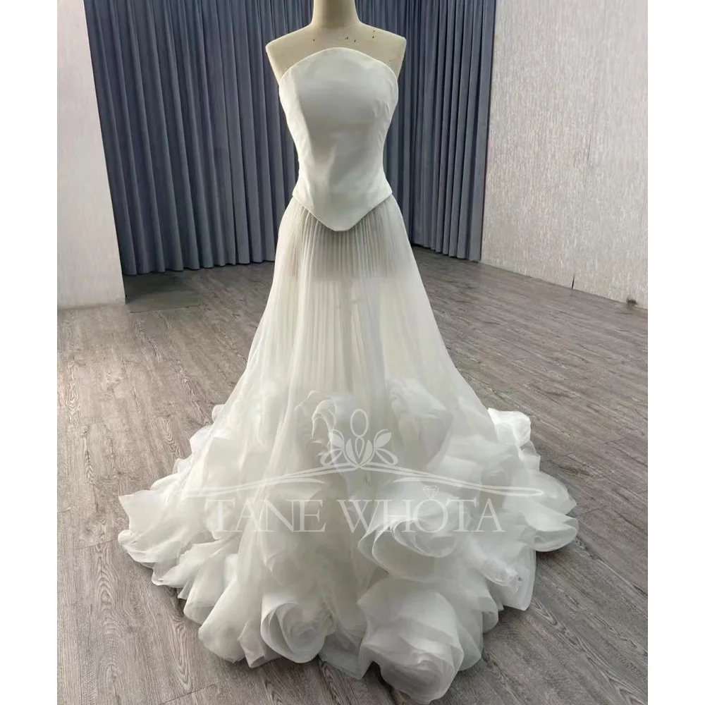 

Strapless Sleeveless 3D Flower Wedding Gown Sexy Customized Classic Luxury Bridal Dress