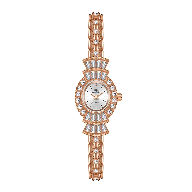 BS Luxury Women Watch Retro Gold Diamond Ladies Dress Wristwatches Small Quartz Watches 2024 Fashion Casual Women Vintage Watch