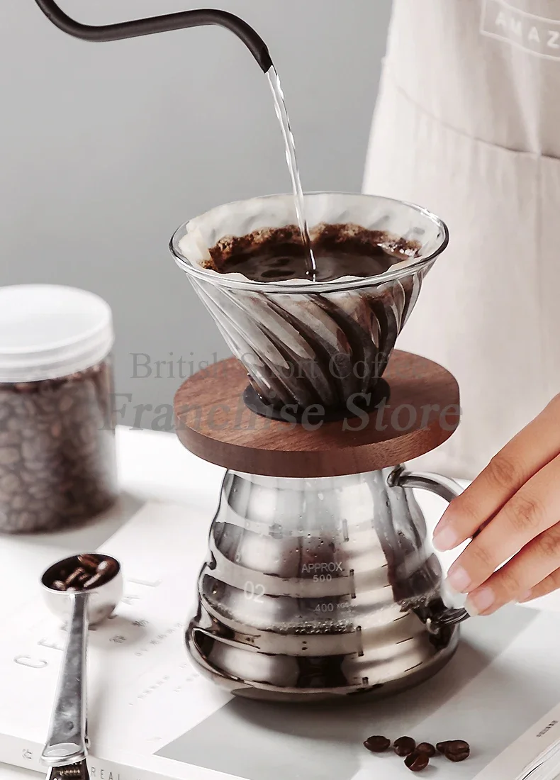 Striped Drip Coffee Set Handheld Coffee Pot Coffee Filter Cup Coffee Sharing Pot Free Spoon+Coffee Paper