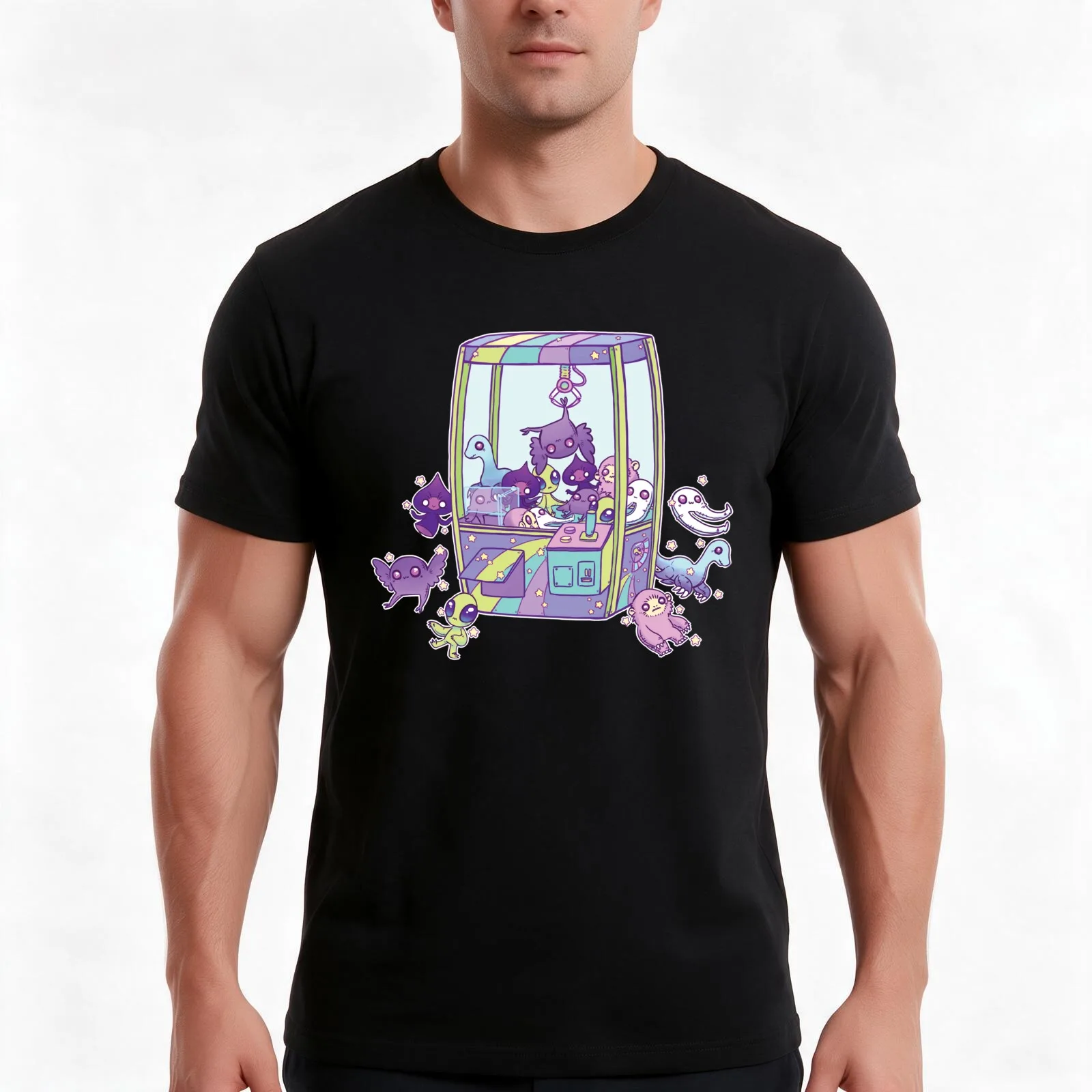 Cryptid Crane Game Machine T-Shirt, Summer Casual Cotton Tee, Oversized Streetwear Tops, Vintage Graphic Print, Unisex Men Women
