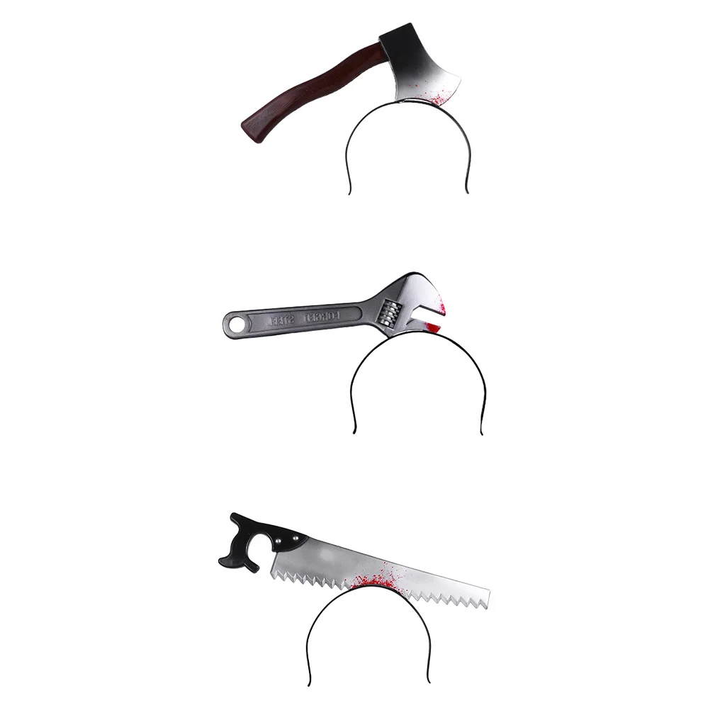 

3pcs Simulated Axe Saw Wrench Headdress Halloween Props Party Accessories Plastic Durable Lightweight Elastic Comfortable