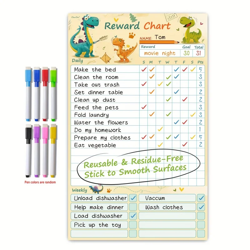 Dry Erase Whiteboard Magnetic Refrigerator Sticker Set，Reusable Refrigerator Planning Chart，Daily+Weekly verification，Behavior P