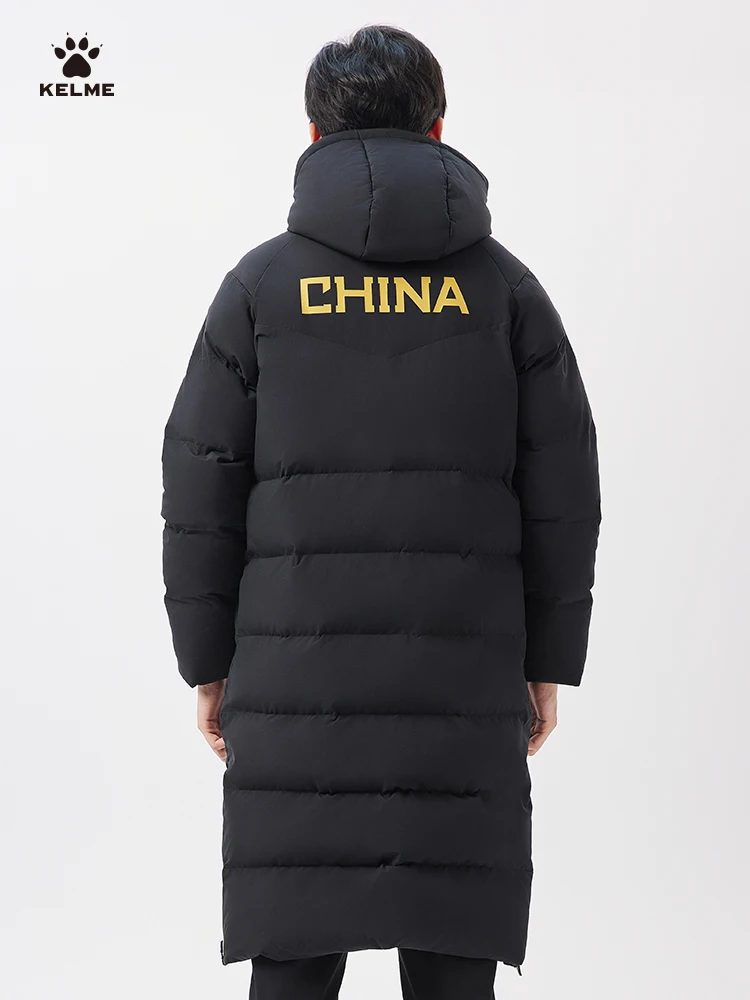 Kelme długa bawełniana kurtka męska zimowa chińska seria Expedition piłka nożna sportowa kurtka bawełniana Outdoor ciepła i wiatroszczelna kurtka