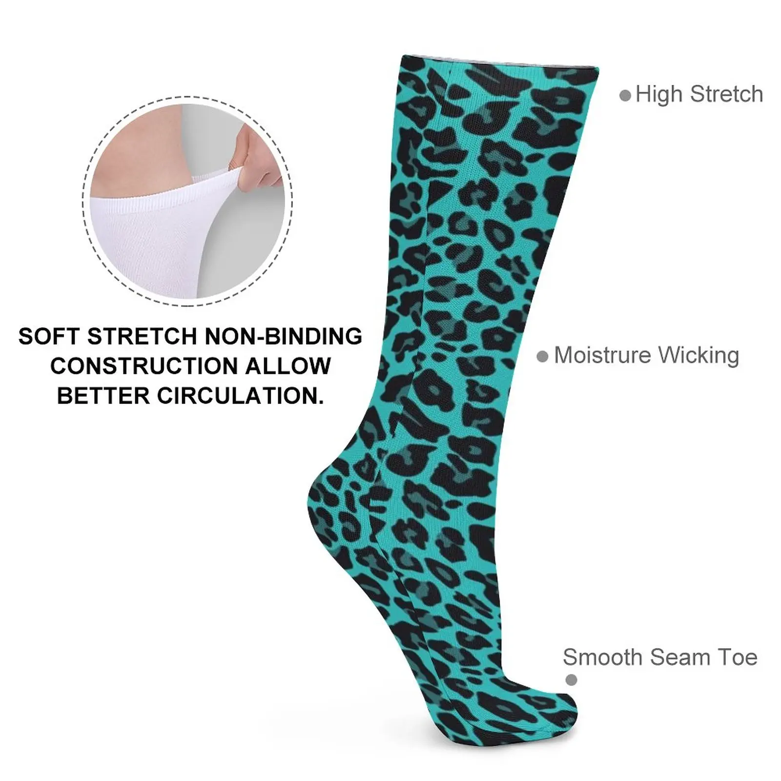 Green Cheetah Spots Print Stockings Female Leopard Skin Christmas Gift Socks Comfortable Funny Socks Running Skid Graphic Socks