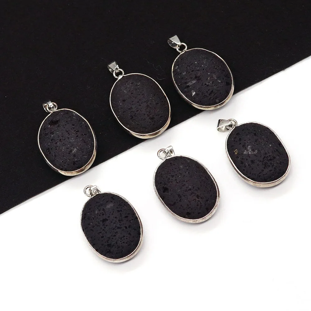 Boutique Volcanic Rock Black Oval Pendant 20x30mm Production Vintage Fashion Charm Jewelry DIY Necklace Earrings Accessories