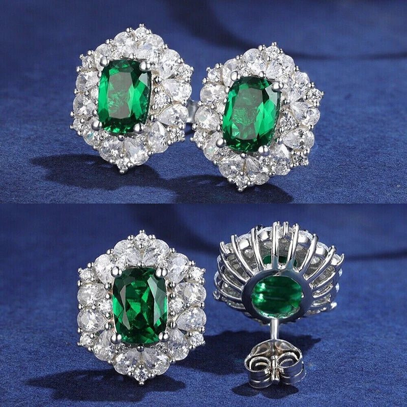Huitan Moderne Mode-Design Grün CZ Stud Ohrringe Temperament Dame Zubehör Hochzeit Party Silber Farbe Schmuck für Frauen