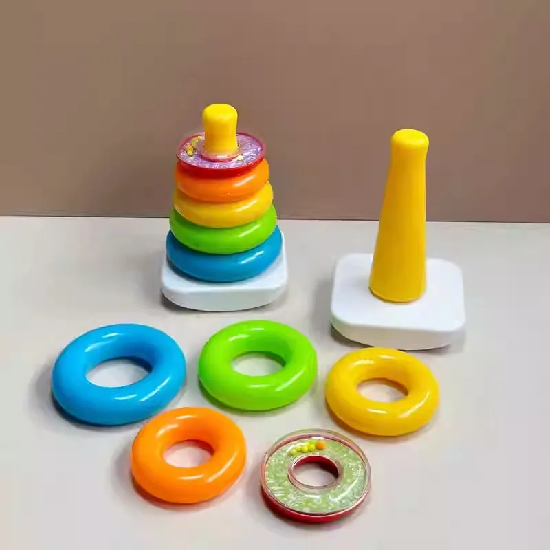 0-36 Months Educational Stack Up Nesting Rainbow Tower Ring Baby Toys Learning Brilliant Basics Rock-a-Stack Rattle Toy