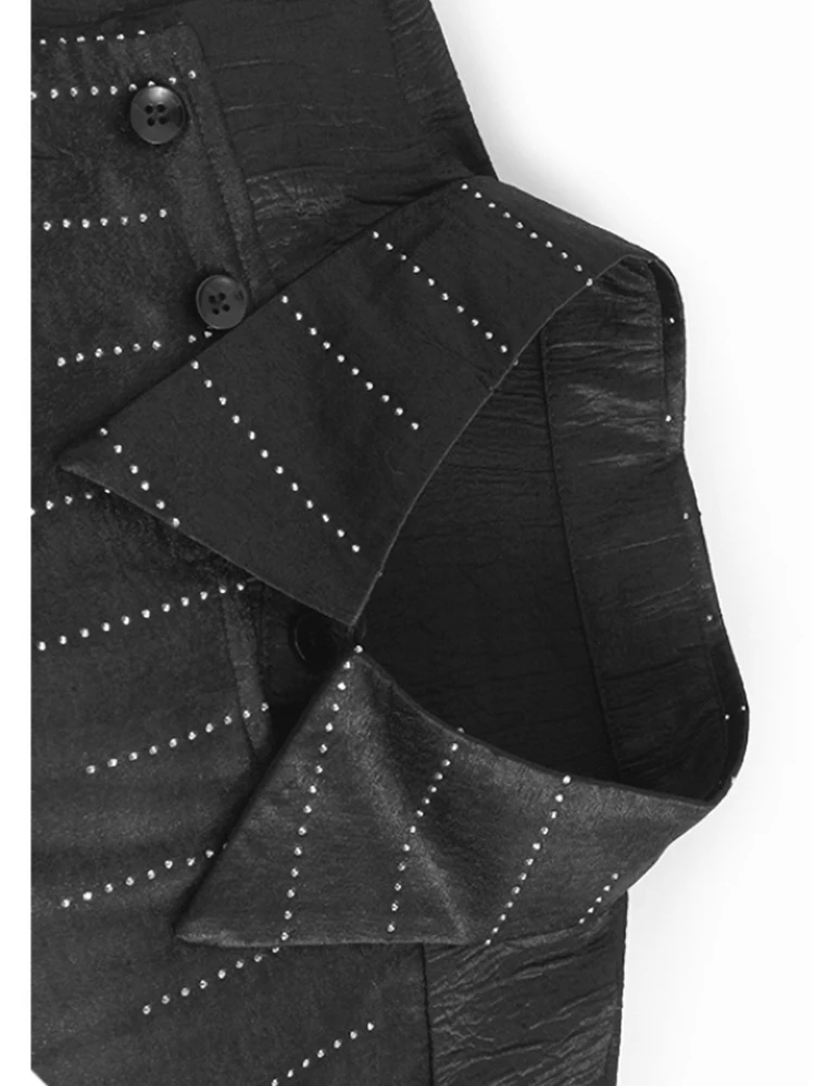 [Vibe] Women Black Striped Glossy Big Size Elegant Blouse New Lapel Long Sleeve Shirt Fashion Tide Spring Autumn 2025