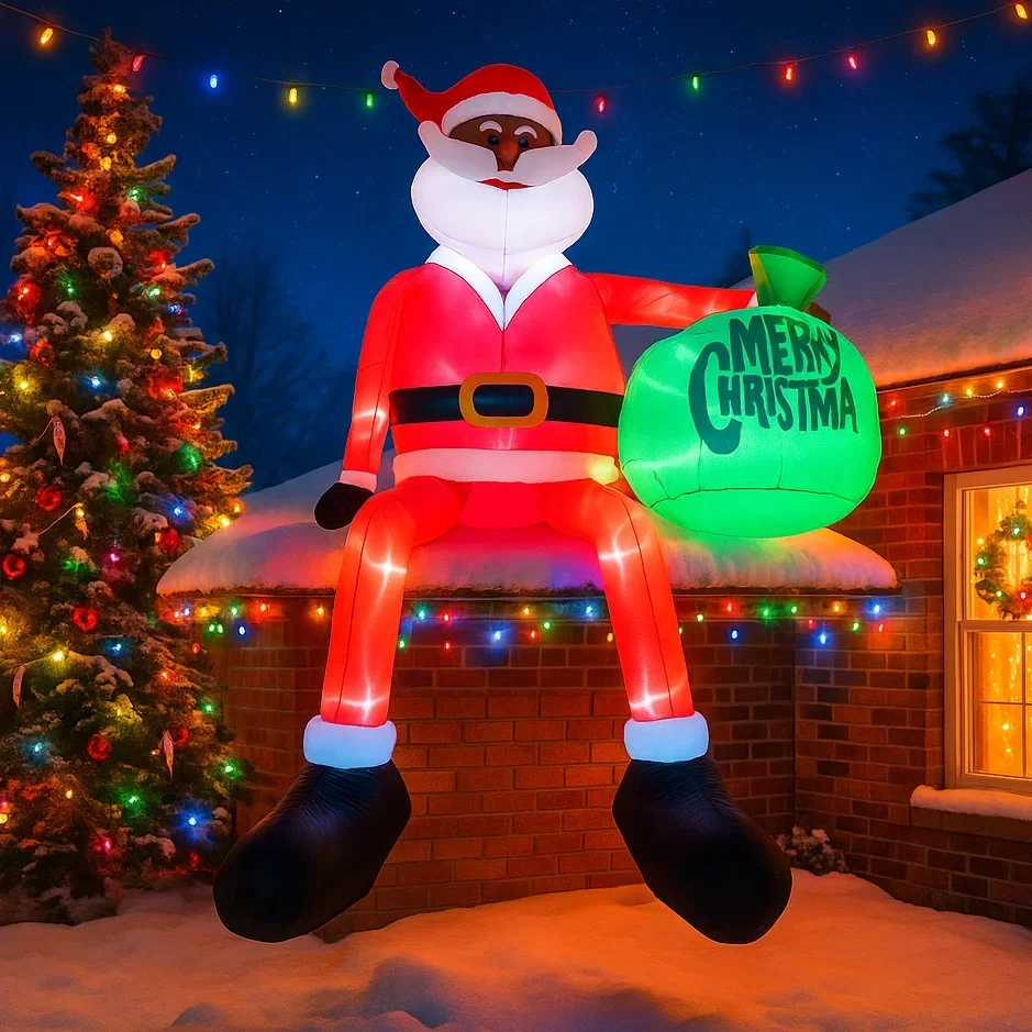 2.4 متر/7.8FT زينة عيد الميلاد لعبة قابلة للنفخ سانتا كلوز عقد شنطة هدايا ساحة المنزل الحلي مع LED ديكور عيد الميلاد O