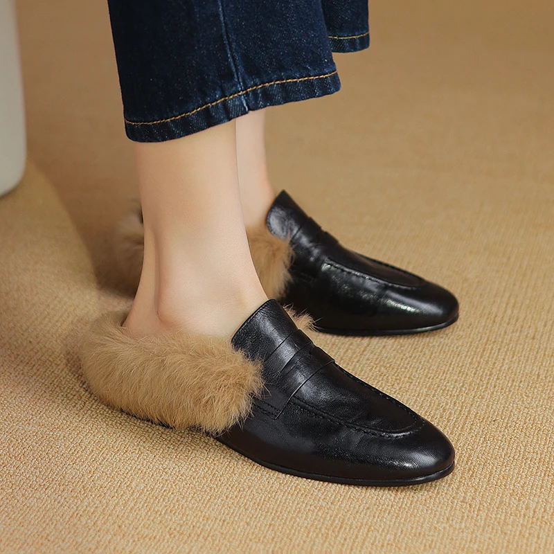 Real Leather Women's Snow Boots - Warm Plush Fur, Sizes 34-40