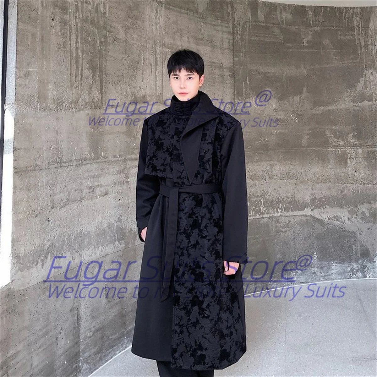 

Fashion New Chinese Style Winter Jacquard Mid length Woolen Men Coat Spliced Collar Stand Up Party пальто мужское 남자겨울의류