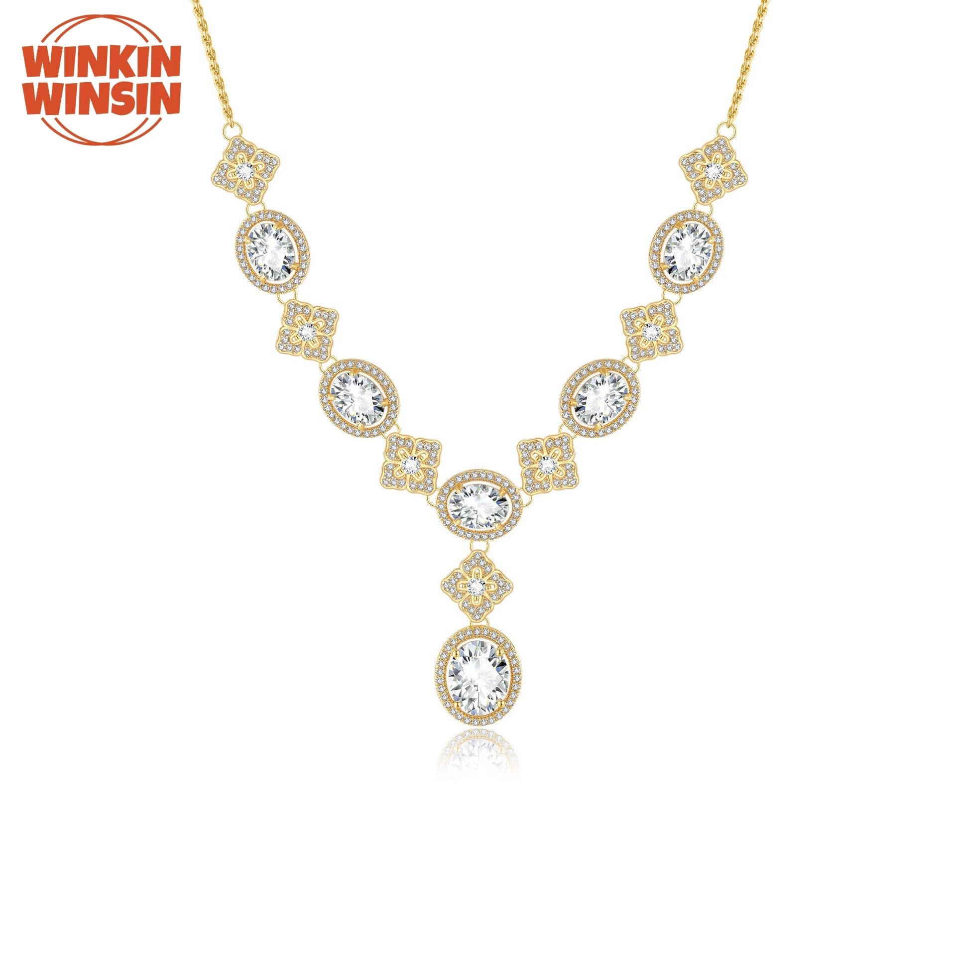 

Winkin Winsin Brand High Quality S925 Sterling Silver Necklace Mozambique Oval Necklace Women Moissanite Jewelry