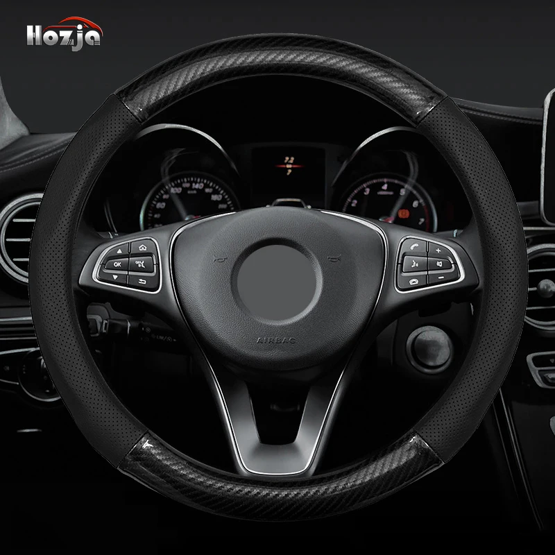 38cm 40cm 42cm 45cm 47CM Carbon fiber Leather Steering Wheel Cover Non slip breathable For Truck Bus Auto Interior Accessories