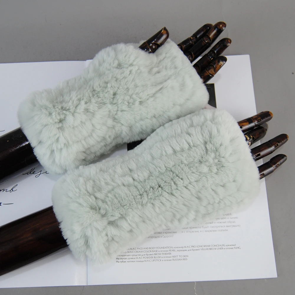 New Arrival Female Natural Rabbit Fur Gloves Knitted Warm Real Rex Rabbit Fur Mittens Women Winter Outdoor Rex Rabbit Fur Gloves - Image 4