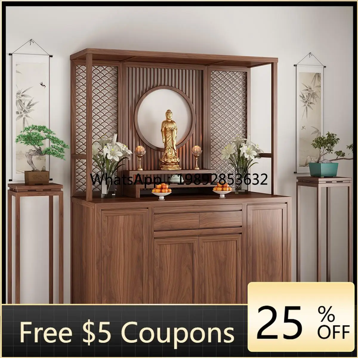 

Buddhist Altar New Chinese Style Standing Cabinet Walnut Solid Wood Buddha Hall Buddha Statue Cabinet Guanyin Worship Cabinet
