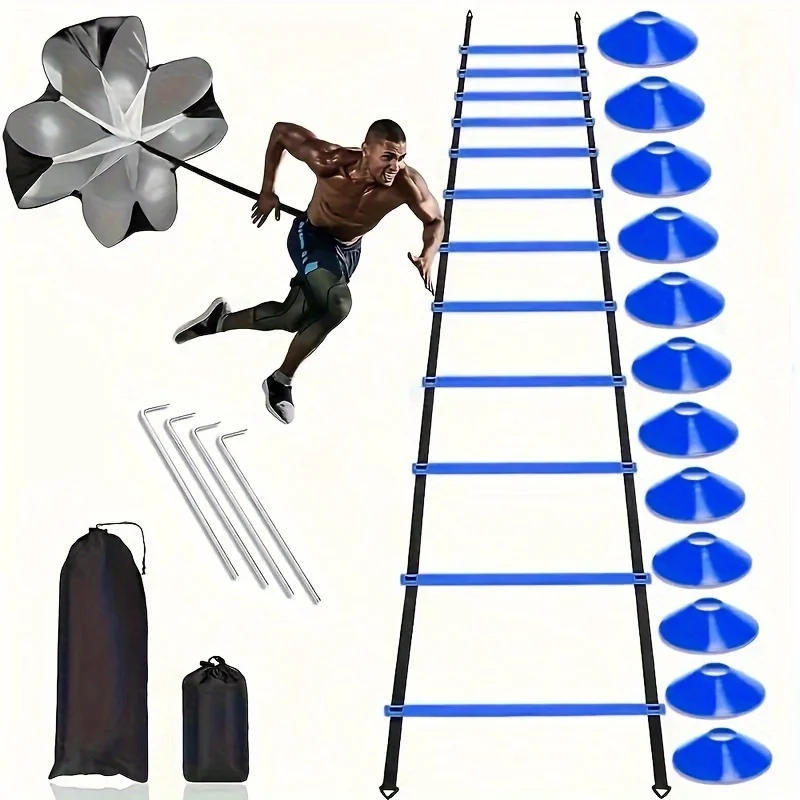 1 set Football training Agility ladder set with marker discs Drag Parachute nails obstacles speed agility training sports