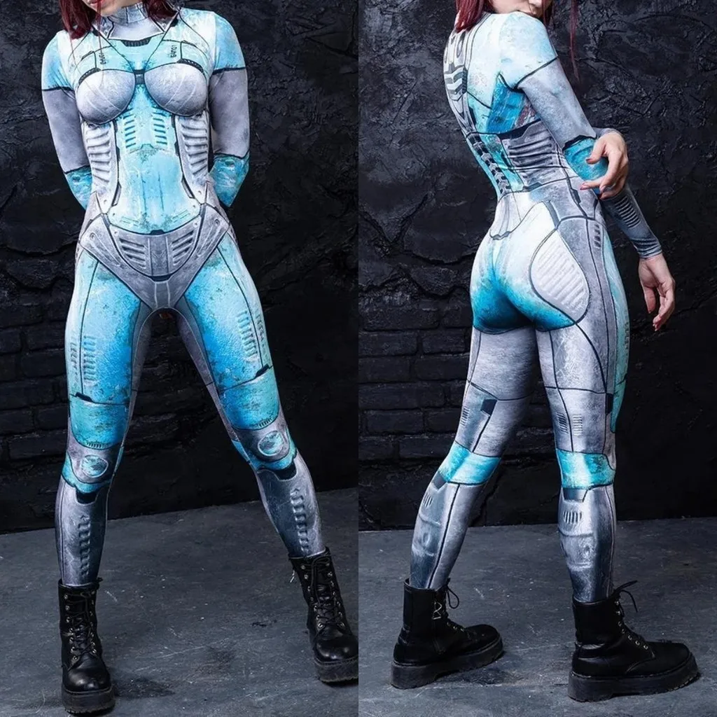 

Unisex Cyber Punk 3D Digital Printing Halloween Party Role Play Outfit Women Men Cosplay Costume Carnival Jumpsuit