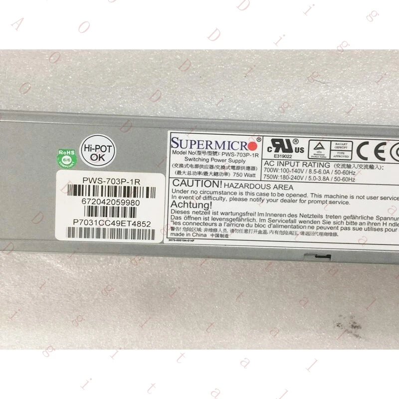 WW 750W Server Power Supply For Supermicro PWS-703P-1R