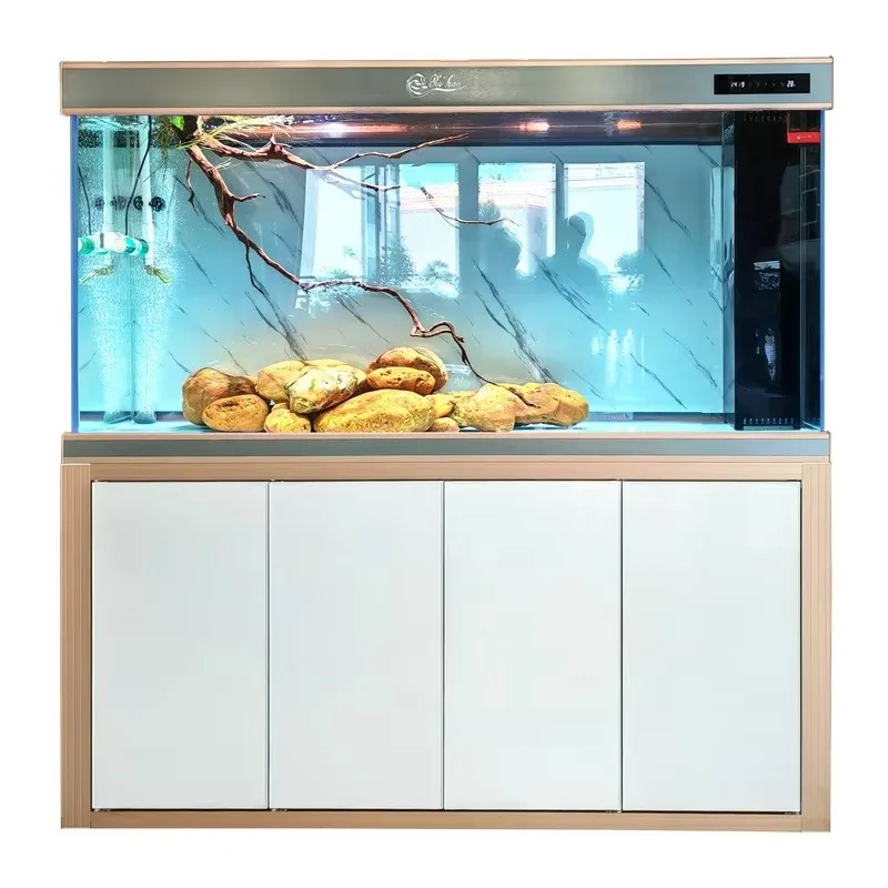 

Wholesale Custom Ultra Clear Glass Aquarium Fish Tank with Aluminum Cabinet Stand Bottom Filter Free Gifts Pet Accessories