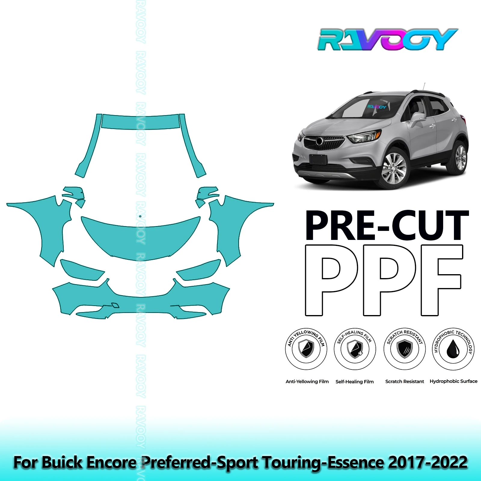 

8.5Mil Precut Paint Protection Film PPF Clear Bra Front Kit For Buick Encore Preferred-Sport Touring-Essence 2017-2022