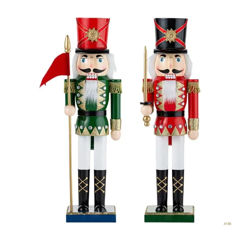 

41XB Christmas Bearer Wooden Nutcracker Soldier King Figurine Puppet Ornaments