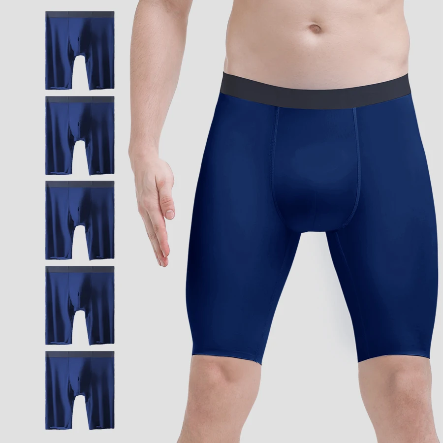 5 قطع ملابس داخلية رياضية للرجال للصيف، حرير ثلجي، سريع الجفاف، ممتد، أرجل مضادة للغضب، سراويل داخلية كبيرة وسميكة