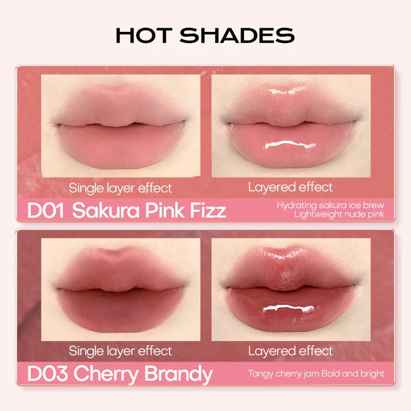 Mitstine Lip Gloss Double Headed Color Holding Lip Tint Hydrating Shine Glowy/Matte Finish แต่งหน้า 0.05fl oz + 0.05 fl oz