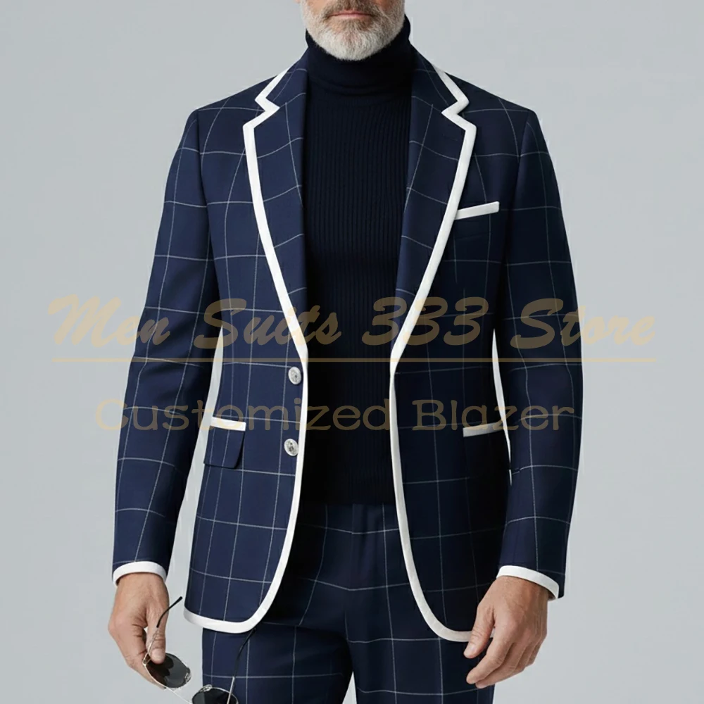 

Luxury Plaid Men's Suits Fashion Single Breasted Notch Lapel Skinny 2 Piece Jacket Pants Sets Customized Outfits Costume Homme