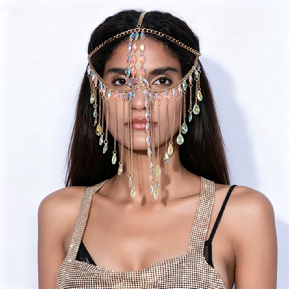 Bohemian Crystal Fringe Face Chain Headwear for Festival Parties Weddings Facial Jewelry Accessory
