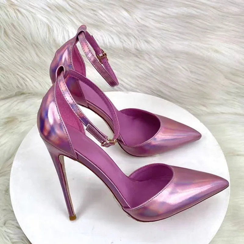 

Purple Buckle Slip On Shallow Pumps Thin High Heel Pointed Toe Fashion Sexy Summer Big Size 2024 Woman Shoes Zapatillas Mujer