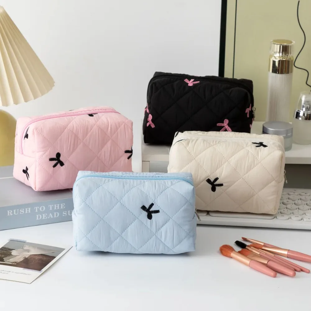 Women Cosmetic Bag Makeup Pouch Bow Embroidery Pencil Case Creative Pillow Bag School Supplies Stationery Box Cosmetic Organizer