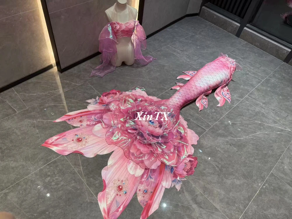 Mermaid Tail Peony Flower Plus-Size Women Tail Swimsuit for Aquarium Swimming Beach Photography and Stage Performance HD New view 5