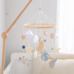 Crib Mobile Holder Rattles Toys Wooden Moon Stars Astronaut Bed Bell Toys Newborn Comfort Crib Bracket Bed Bell Toys Baby Gifts