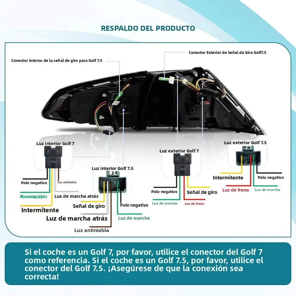 Conjunto de Luces Traseras LED de Estilo Deportivo para Volkswagen VW Golf 7 MK7 2013 2014 2015 2016 2017 GOLF 7.5 2017 2018 2019 2020, con Señal de Giro Dinámica Secuencial, DRL, Luz de Freno, Luz de Reversa