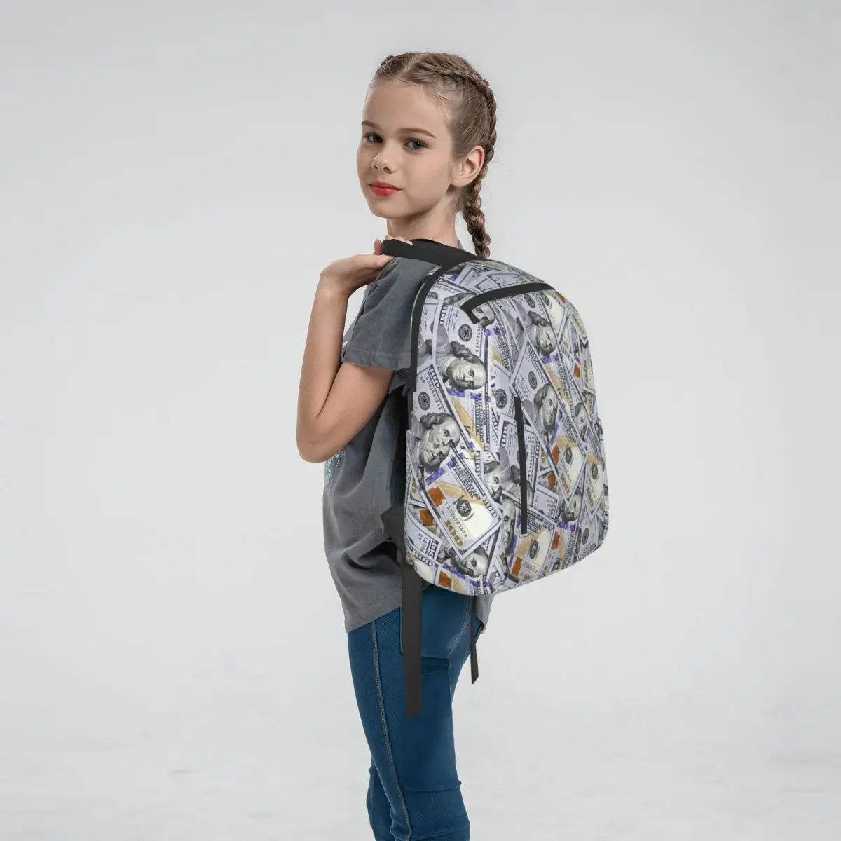 Giant Money Background 100 Dollar Bills Backpack Daypack Boys Girls BookBag School Bag Shoulder Bags for Men Women