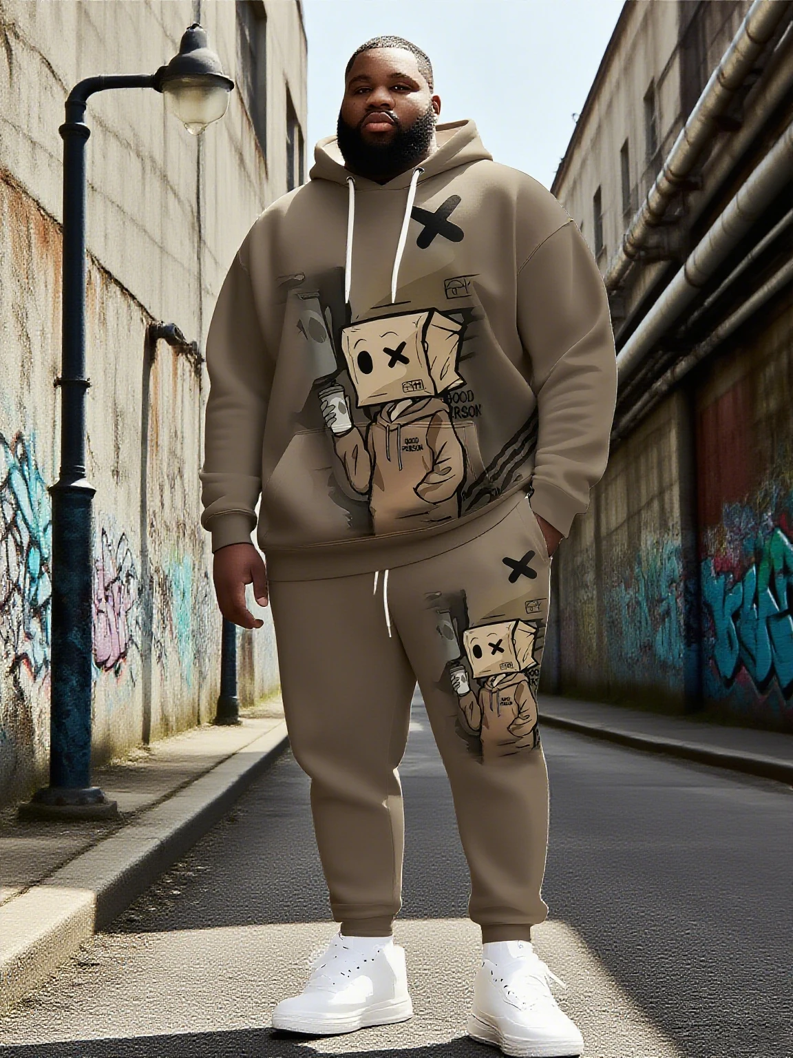 

2025 Trendy Oversized Hoodie & Joggers - Fun Cartoon Box Boy Print, Streetwear