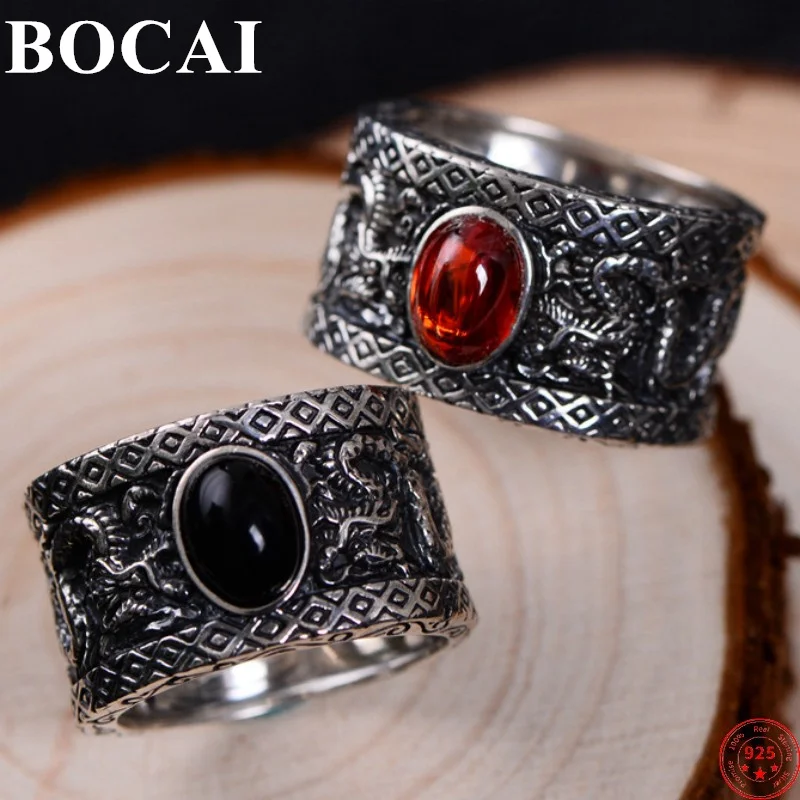 

BOCAI 100% S925 Sterling Silver Rings 2022 New Fashion Double Playing Beads Agate Garnet Solid Argentum Jewelry for Women Men