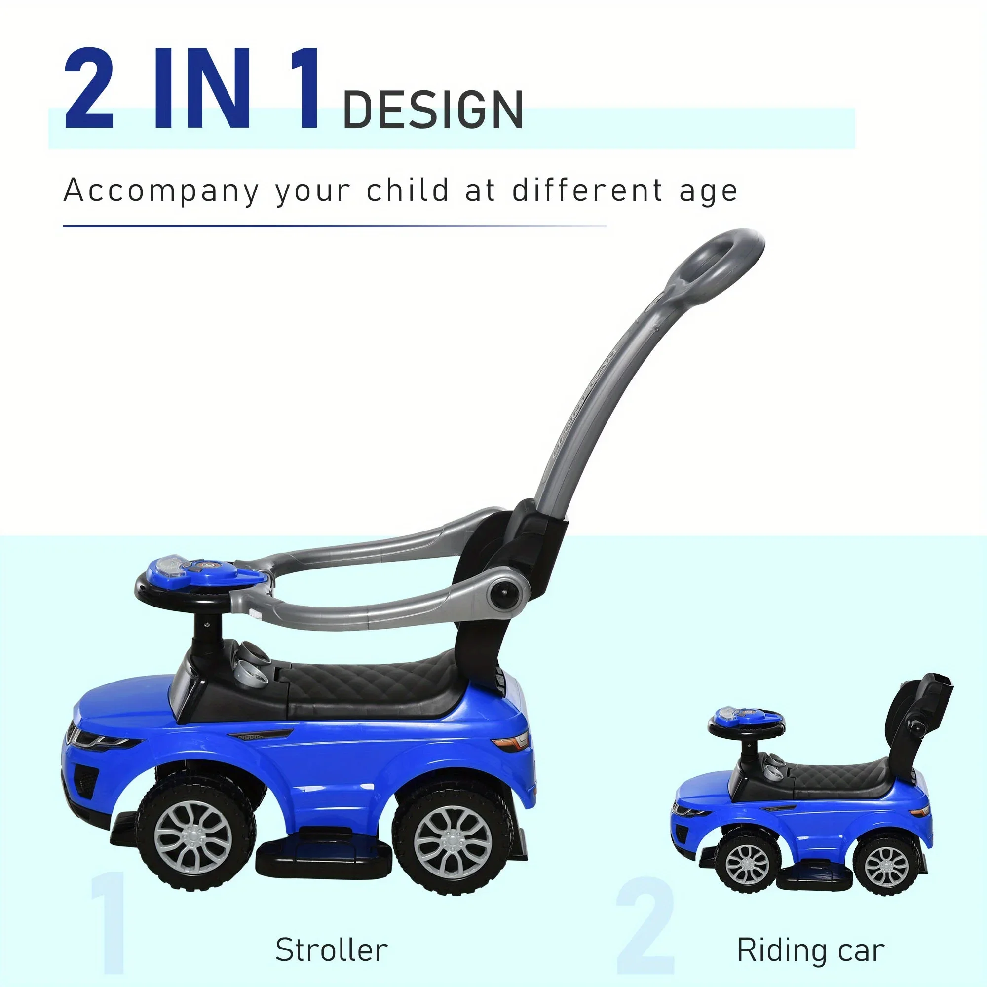 2-in-1 duwauto's voor peuters Kid Ride on Push Car Kinderwagen Glijdende auto met hoorn Muzieklichtfunctie Veilige bar Rit op speelgoed