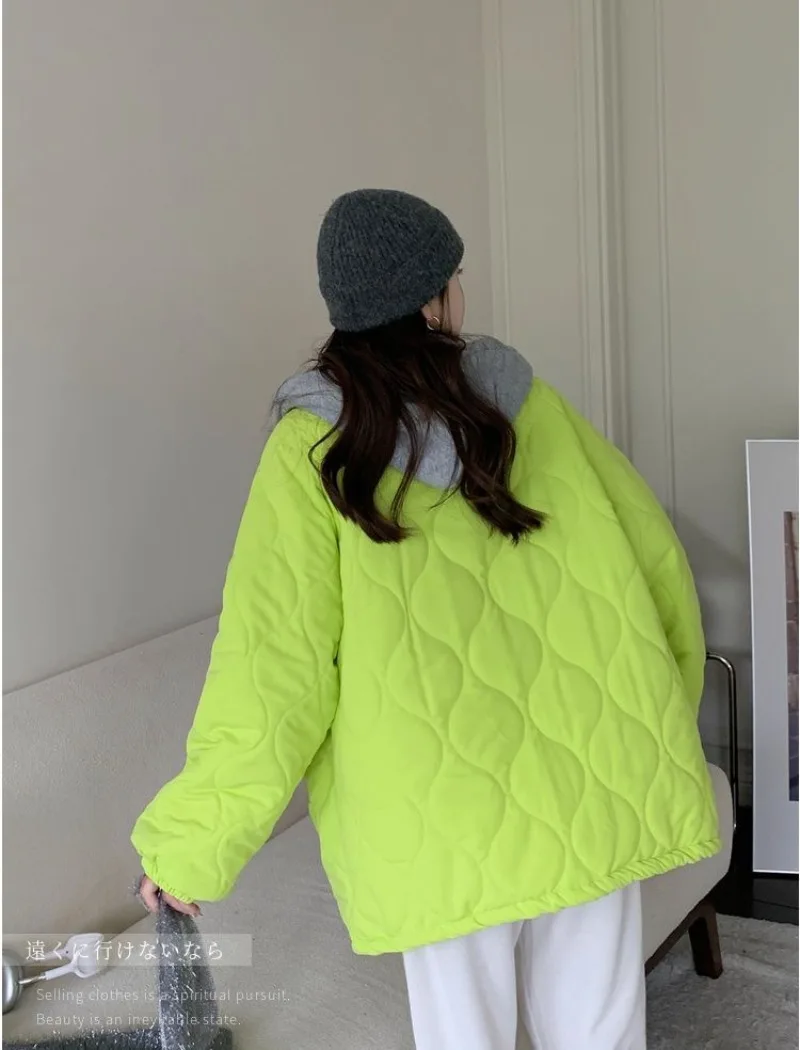 Clothes Korean Cotton-padded Jacket Women Winter O-neck Thicken Down Coat Female Loose Diamond Solid Casual Streetwear Parkas