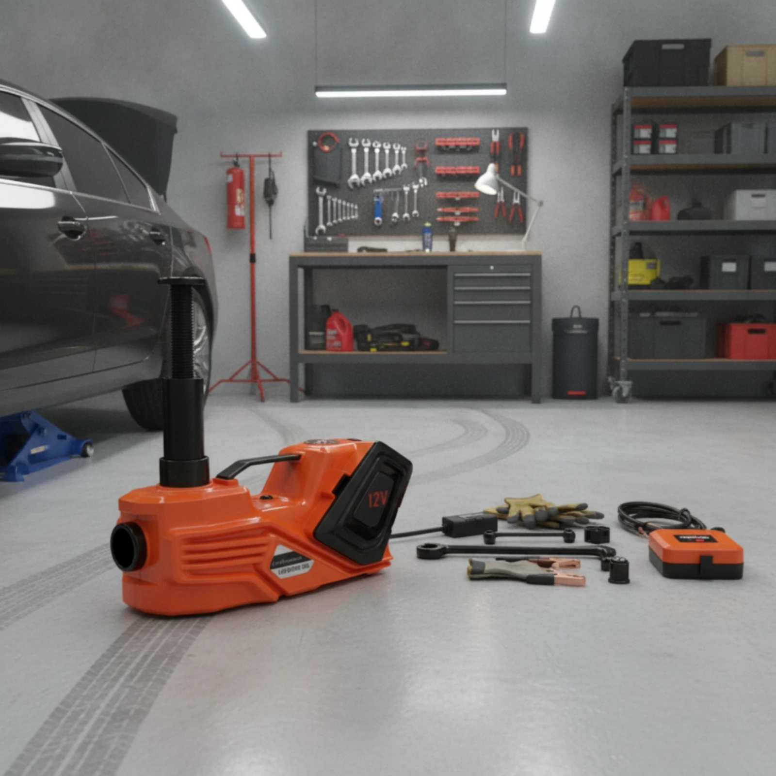 Electric Floor Jack with Tire Inflator Builtin-Car Jack with Air Pump Tool Kit DC12V Powered for Drivers, Garage, Trunk Storage